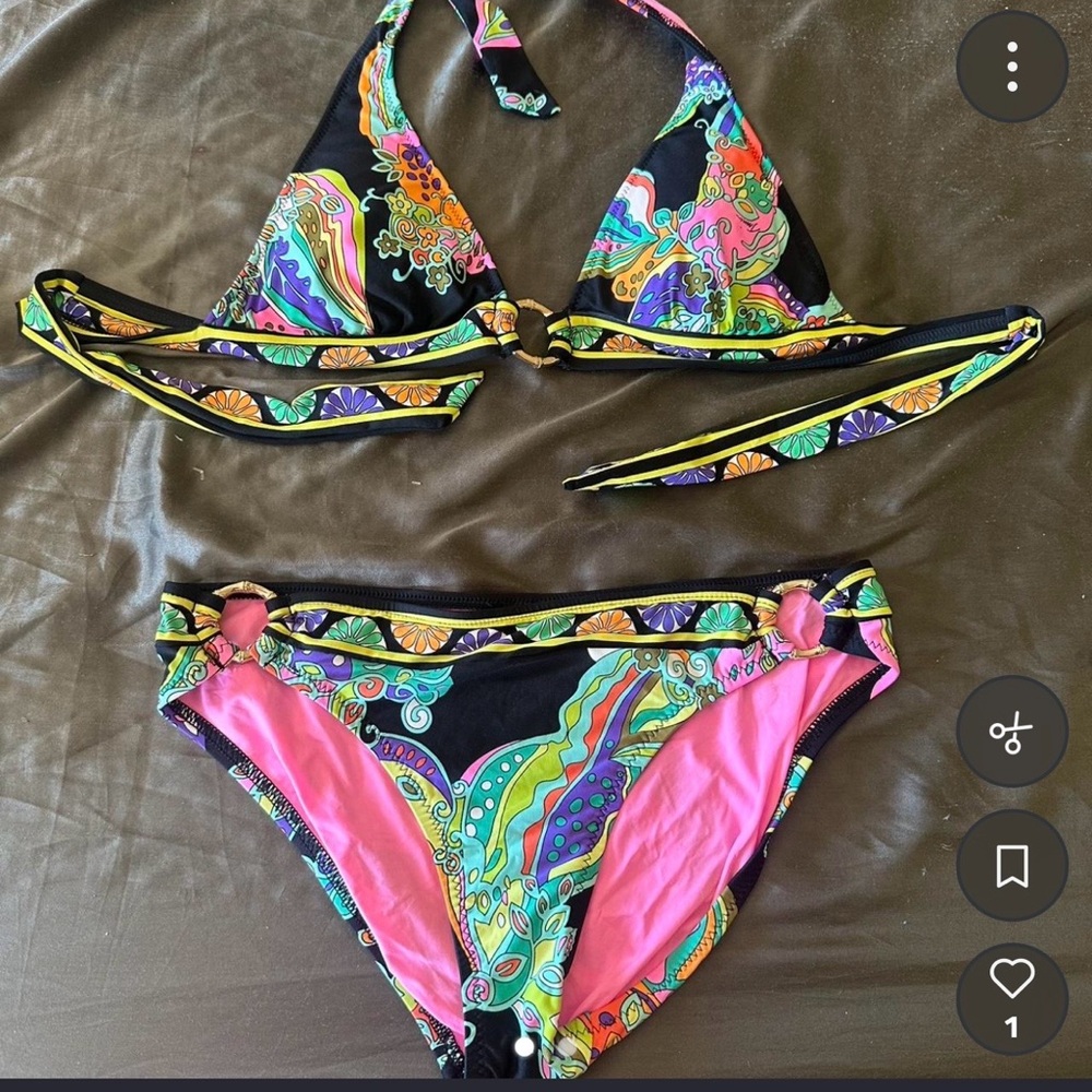 Trina Turk Black Multicolor Paisley Halter Bikini